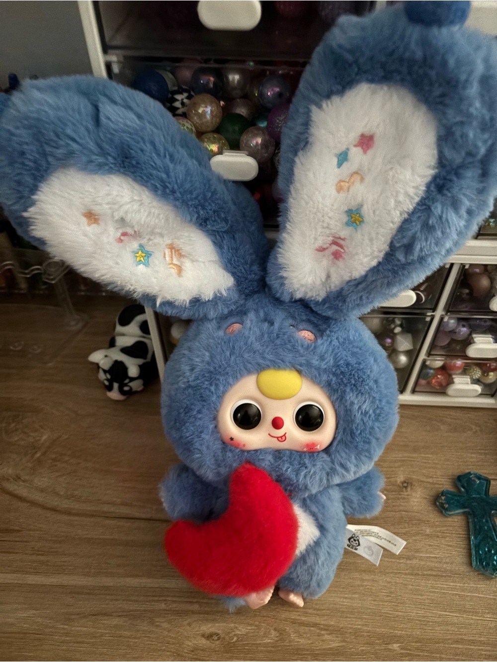 Blue Bunny Plush Holding Red Heart Plush Doll